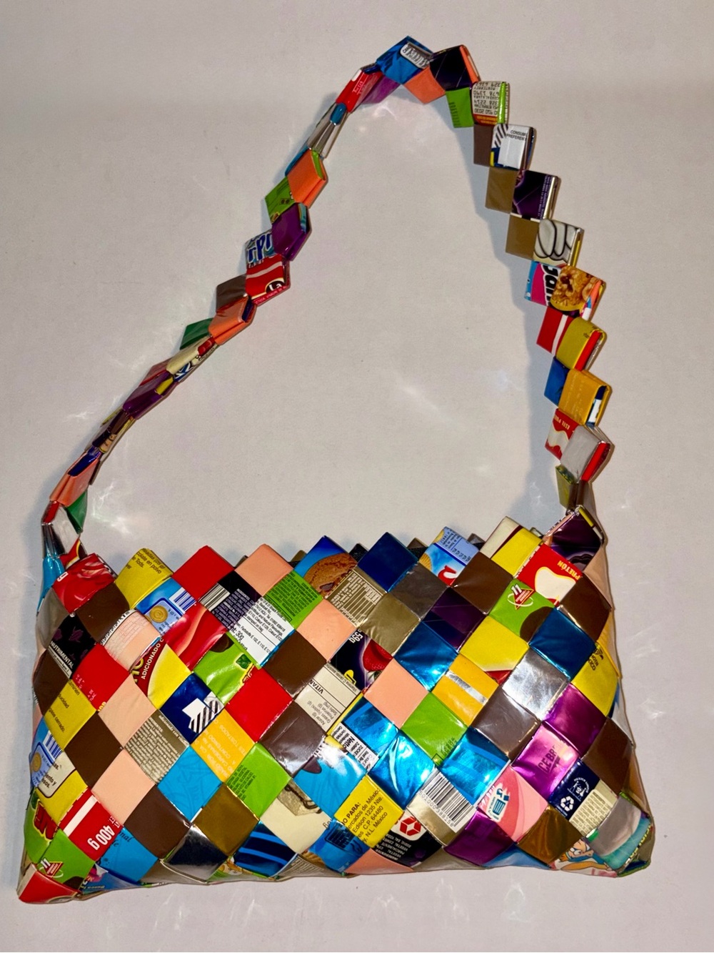Handmade Mexican Candy Wrapper Purse – Colorful Woven Upcycled Shoulder Bag Y2K